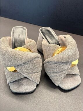 JW ANDERSON Knotted Mules in Light Gray with Gold Accent